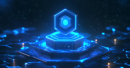 Futuristic user interface with HUD elements on dark background 3D renderingの写真素材