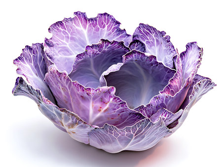 Purple cabbage isolated on white background. Clipping path included.の写真素材