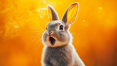 Easter bunny with smoke in the meadow. Easter concept.の写真素材