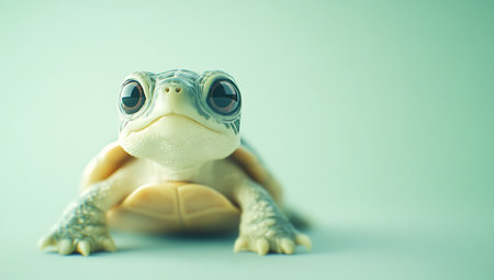 turtle toy on green background with filter effect retro vintage style.の写真素材