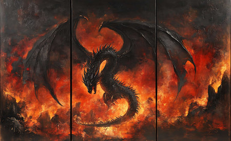 Dragon in the fire. Illustration of a dragon in the fire.の写真素材