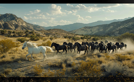 Horses in the desert of California, United States of America.の写真素材
