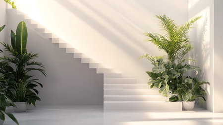Modern bright interiors 3D rendering illustration.  Room with plantsの写真素材
