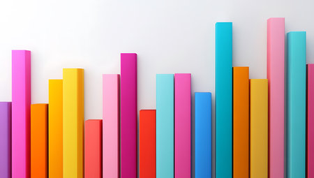 3d render of multicolor bar graph on white background.の写真素材