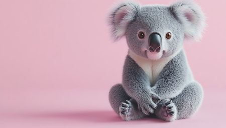 Cute koala sitting on pink background with copy space for textの写真素材