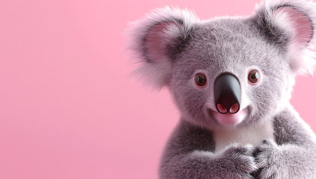 Cute koala on pink background, close up. Space for textの写真素材