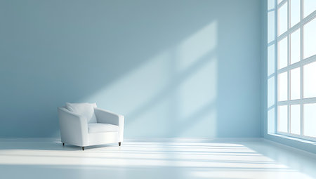 White armchair in the room with window and sunlight. 3d renderingの写真素材