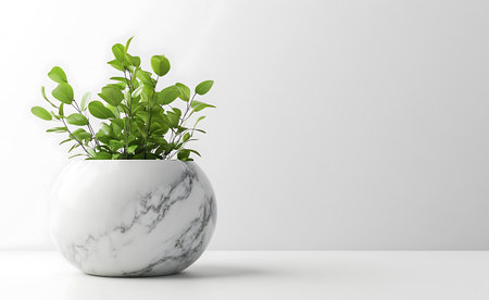 3d rendering of a white marble vase with a plant insideの写真素材