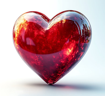 Red heart on a white background. 3D rendering. Valentine's Day.の写真素材