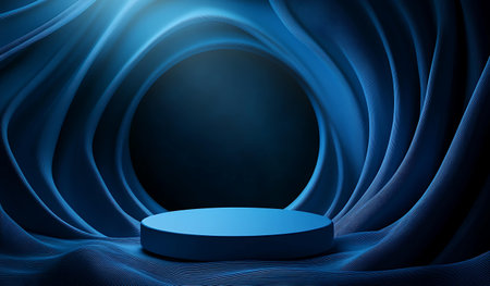 Blue abstract background with round podium, 3d render, tonedの写真素材