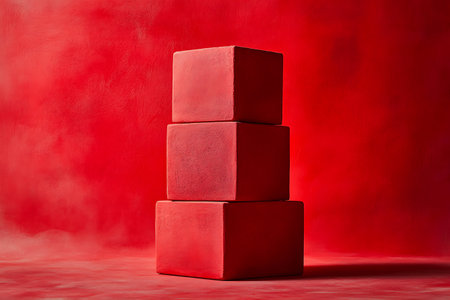 Red cubes on a red background. 3d rendering, 3d illustrationの写真素材