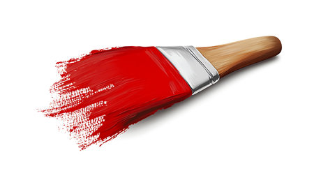 Paintbrush with red paint isolated on white background. Vector illustration.の写真素材