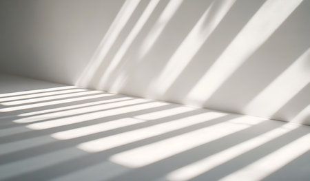 Shadow on white wall. Sunlight through the window. Abstract background.の写真素材