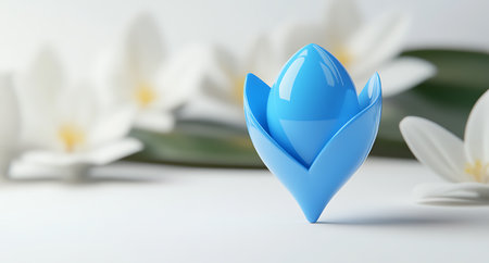 Blue paper origami water drop and white flowers. 3D renderingの写真素材