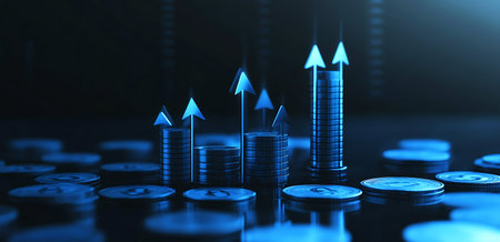 Investment concept, Coins graph stock market 3d render illustration.の写真素材
