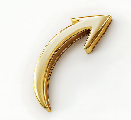 golden arrow on a white background. 3d rendered illustration.の写真素材