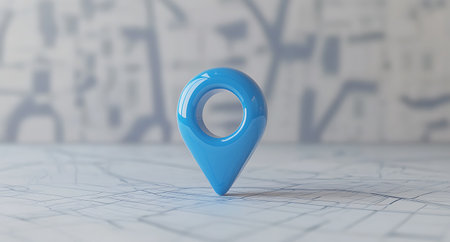 Blue Map Pointer Icon on Blue Background. 3D Renderingの写真素材