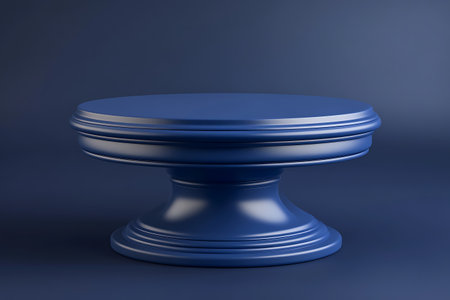 Blue round pedestal on blue background. 3d render illustration.の写真素材