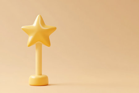 3d rendering of a yellow star isolated on a beige backgroundの写真素材