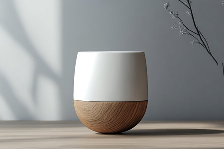 Wooden vase on the table. 3d rendering mock upの写真素材