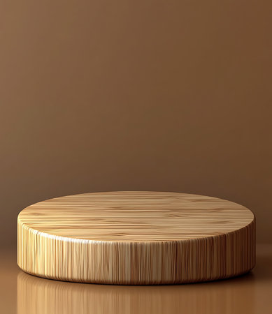 Wooden pedestal on a brown background. 3d rendering.の写真素材