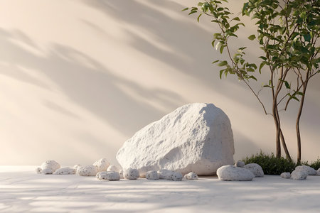 White stone with shadow on white background. 3d render illustration.の写真素材