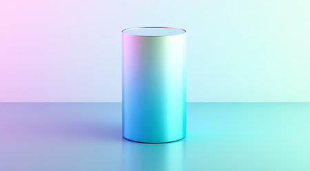 3d rendering of a metal can on a blue and pink backgroundの写真素材
