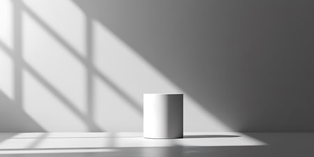 3d render of white podium on a white background with shadow from the windowの写真素材