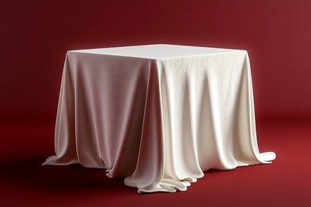 3d render of a table and a cloth on a red backgroundの写真素材