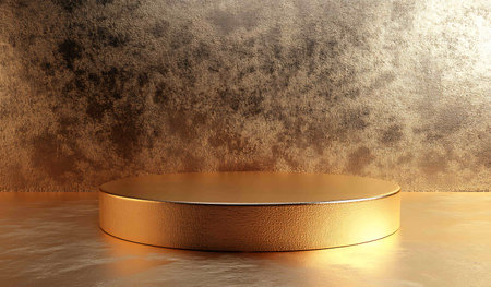 Gold podium on the background of the concrete wall. 3D renderingの写真素材