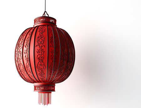 Red Chinese paper lantern on a white background. 3D rendering.の写真素材