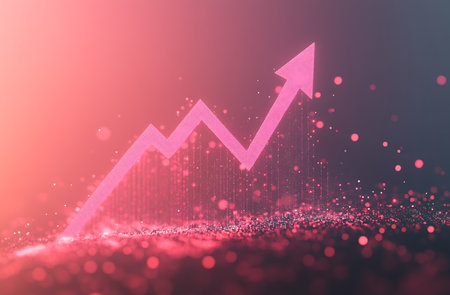 financial graph on colorful bokeh background, business and technology conceptの写真素材