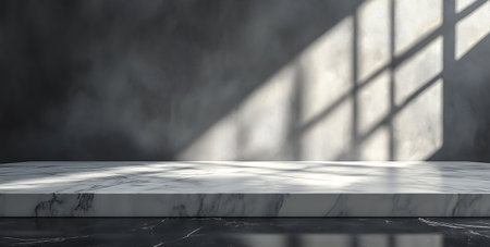 3d rendering of white marble podium with shadows on the wall.の写真素材