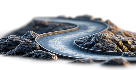 3d rendering of a curved road in the middle of the desertの写真素材