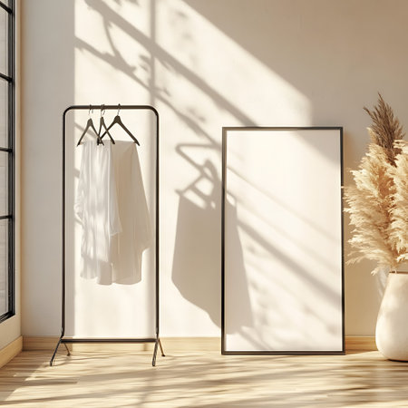 White and black empty frames hanging on the wall in a modern interior. 3d rendering mock upの写真素材