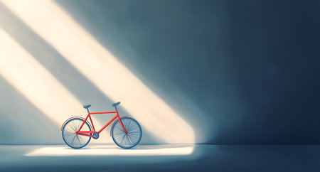 Red bicycle in the light of the rays of the sun. 3d renderingの写真素材