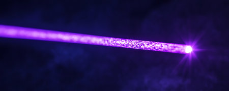 Purple laser beam on a dark background. 3D Renderingの写真素材