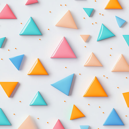 Abstract 3d rendering of geometric shapes. Creative background with colorful triangles.の写真素材