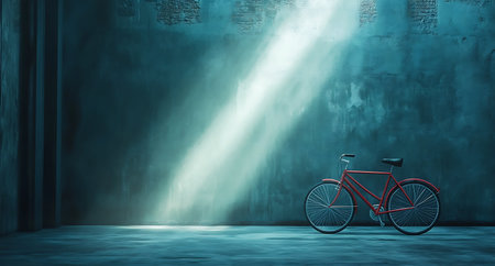 Bicycle on grunge wall background with spotlights. 3D Renderingの写真素材
