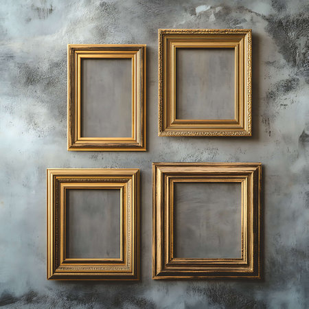 Set of vintage frames on a grunge wall. 3d renderingの写真素材