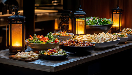 Tasty appetizers and salads on the table in a restaurant.の写真素材