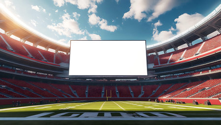 Blank white billboard on football stadium with fans. 3D Renderingの写真素材