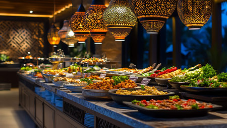 catering wedding buffet food indoor in luxury restaurant with meat and vegetablesの写真素材