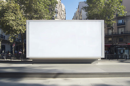 Blank billboard on the street in Barcelona, Catalonia, Spain.の写真素材
