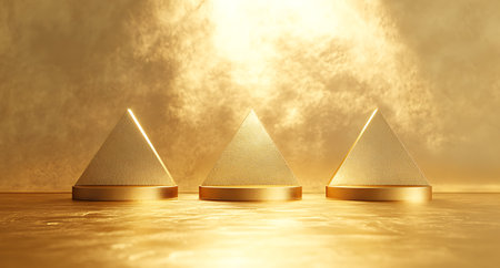Golden podium on a gold background. 3d rendering, 3d illustration.の写真素材