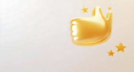 golden thumb up and stars on white background. 3d renderingの写真素材