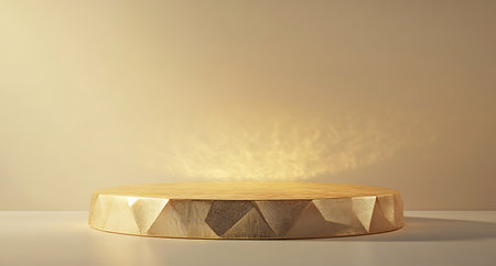 3d render of golden round podium for product presentation. Abstract background.の写真素材