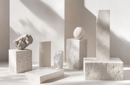 3D rendering of abstract minimal geometric forms. Cylinder podium for display cosmetic products.の写真素材