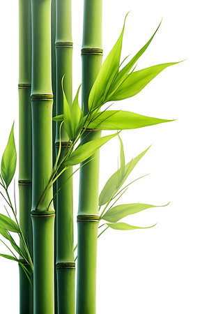 Green bamboo isolated on white background with clipping path and copy space.の写真素材