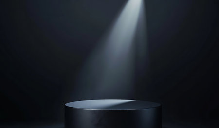 Black pedestal with spotlights on black background. 3d renderingの写真素材